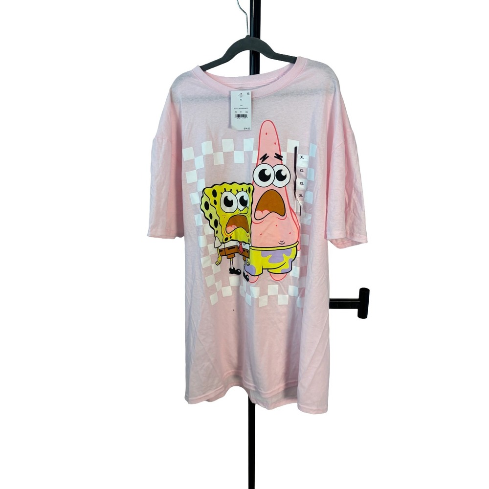 Nickelodeon SpongeBob Patrick Checkered Graphic Tee Sz XL NWT Cartoon Fun Style